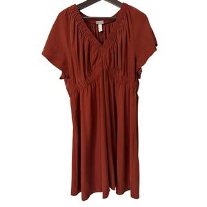 Ava & Viv Rust Orange V-Neck Empire Waist Dress Flutter Sleeve Dress Size 1X NWT